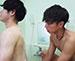 【ゲイ動画】寮の風呂場でイチャイチャするスジ筋イケメンの二人が他の入浴者にバレないようにアナルセックス！